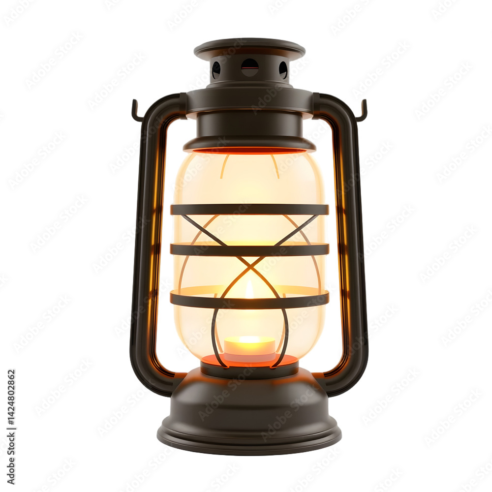 Poster Old-fashioned Lantern, A Beacon Of Light. Isolated On White For Versatile Use. Ideal For Adding Warmth, And A Touch Of Nostalgia To Your Projects. Simple, Yet Elegant Design.