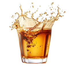 Amber liquid splashing into a glass intense golden color