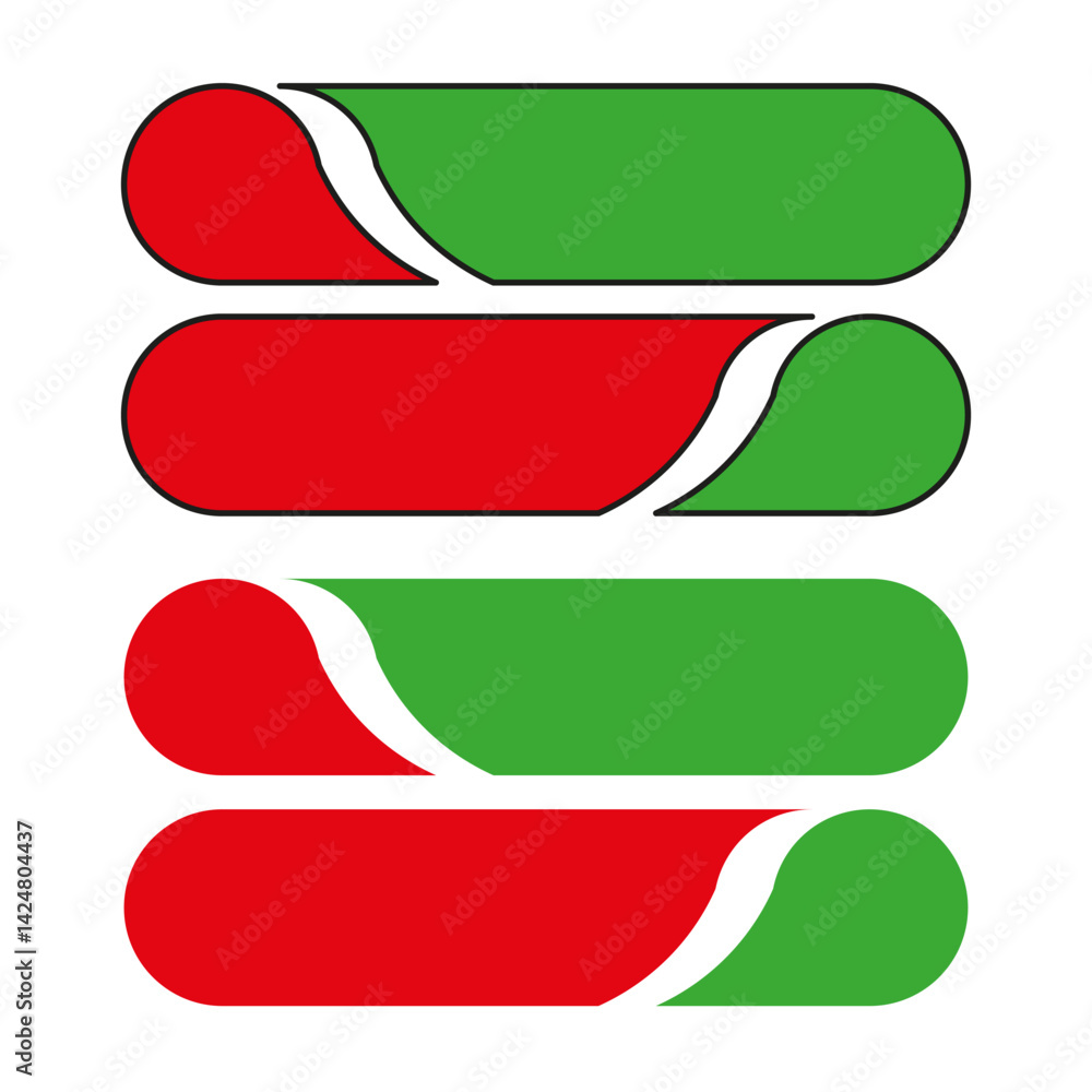 Poster rounded button shape. red green switch. colorful toggle form. vector interface symbol.
