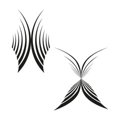 Abstract wings icon. Curved line pattern. Vector motion symbol. Black white contrast.