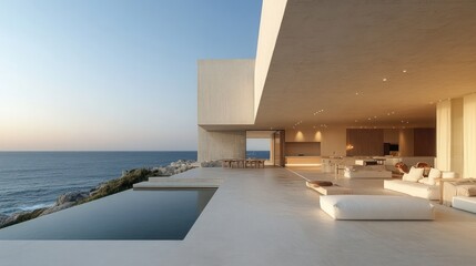 Obraz premium Coastal Minimalist Villa: Oceanfront Luxury Residence