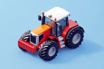 Obraz premium A vibrant red tractor with large wheels and a white cabin ideal for agricultural and farming i
