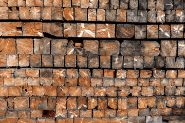  Wooden texture in gray and brown tones.Wooden geometric surface. Square wooden blocks background.Beautiful old tree wallpaper.