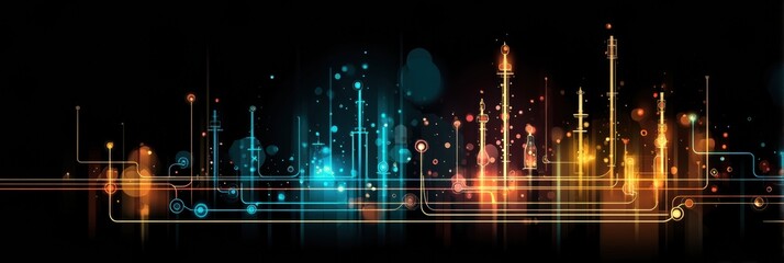 Dynamic Oil Pipeline Outlines With Glowing Dots on a Dark Background Showcasing Energy Infrastructure Design