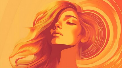 Serene Woman with Warm Hues, and Abstract Background.