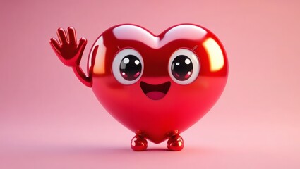 Fototapeta premium Heart Waving Cartoon Character