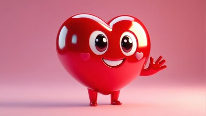 Fototapeta premium Red Heart Character Waving Hand