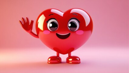 Fototapeta premium Cartoon Heart Waving on Pink Background