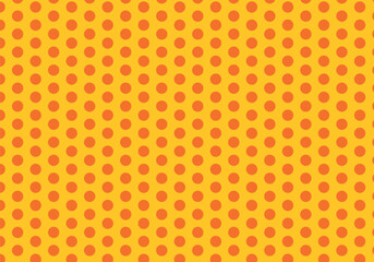 Bright seamless pattern with orange dots on a rich yellow background. Vector illustration for decoration and printing on packaging, textiles, clothing, wallpaper, etc.