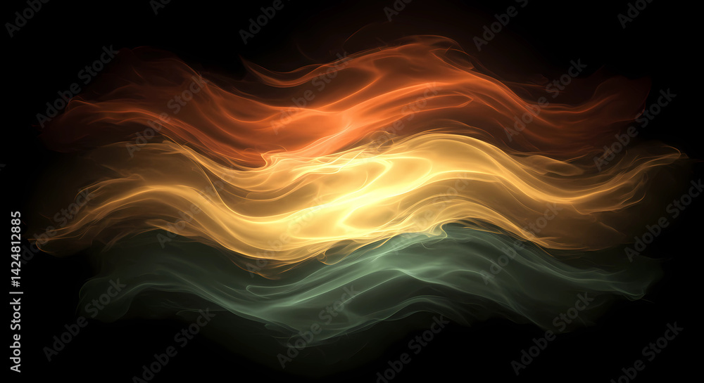 Aufkleber an abstract depiction of a waving flag is presented in a digitally rendered abstract smoke or light 