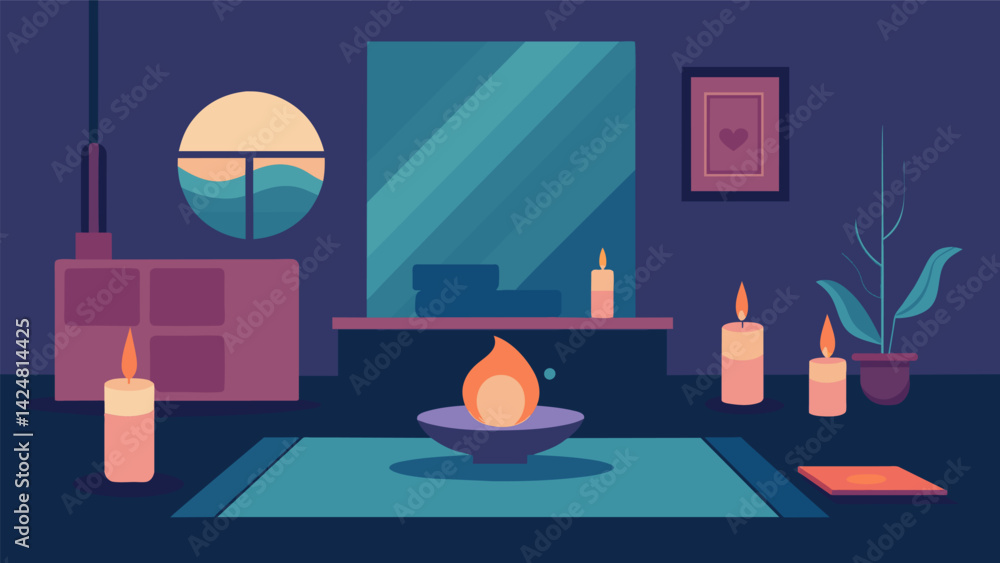 Aufkleber the soft light of candles highlighting the intricate details of a yoga studio creating an inviting s