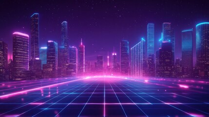 Neon Cityscape at Night: A Retro-Futuristic Vision