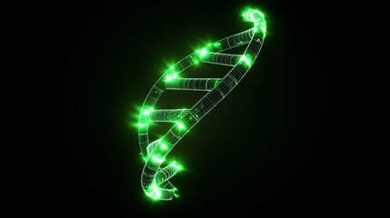 Fototapeta premium 3D rendering of glowing DNA molecule structure model on black background for science genetic research concept