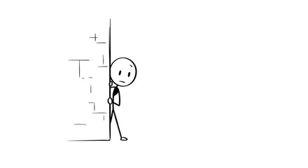 Stickman peeking nervously around a corner