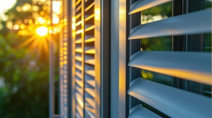 Outside roller blinds for contemporary windows. Outside shutters on the home's windows.