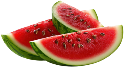 Juicy Watermelon Slices: Capturing the essence of summer, juicy slices of watermelon, boasting vibrant red flesh and scattered seeds, offering a refreshing and delectable treat.