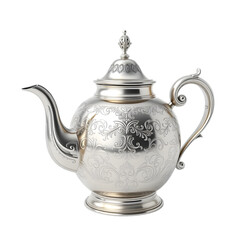 Silver Teapot, Beautiful Metalware. Intricate 3d Render, Kitchen Object. Isolated On A White Background For Designers. Perfect For Tea Concepts, Drink Presentations, Menu Designs.