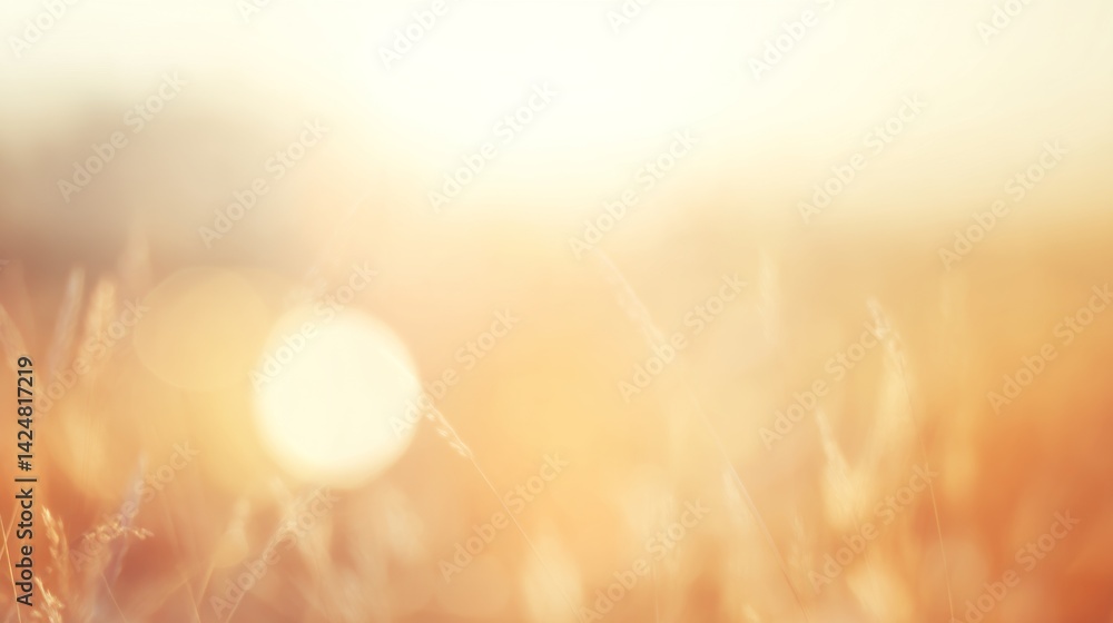 Poster golden sunlight streaming through tall grass in a summer field creates a warm, inviting atmosphere, 