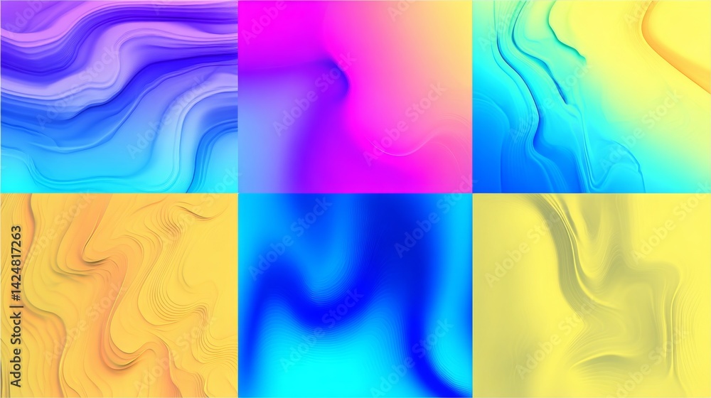 Aufkleber featuring six vibrant and wavy backgrounds, creating an abstract and modern design ideal for a varie