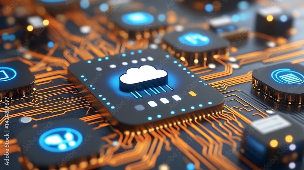 Poster cloud computing technology and high-tech digital circuit board concept