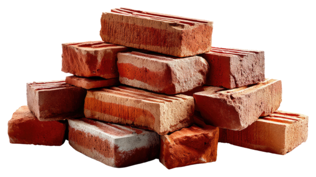 Stack of Bricks: A collection of robust, vibrant bricks artfully arranged, showcasing the raw, textured essence of construction and providing a study in form and pattern.