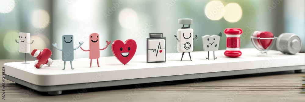 Poster health scale showcasing positive icons representing joy and vitality in a balanced arrangement