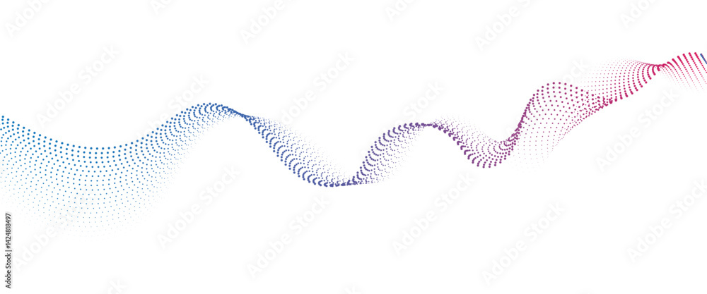 Poster flowing dot wave halftone gradient pattern on transparent background