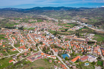 Kosjeric, aerial drone view of town in Serbia