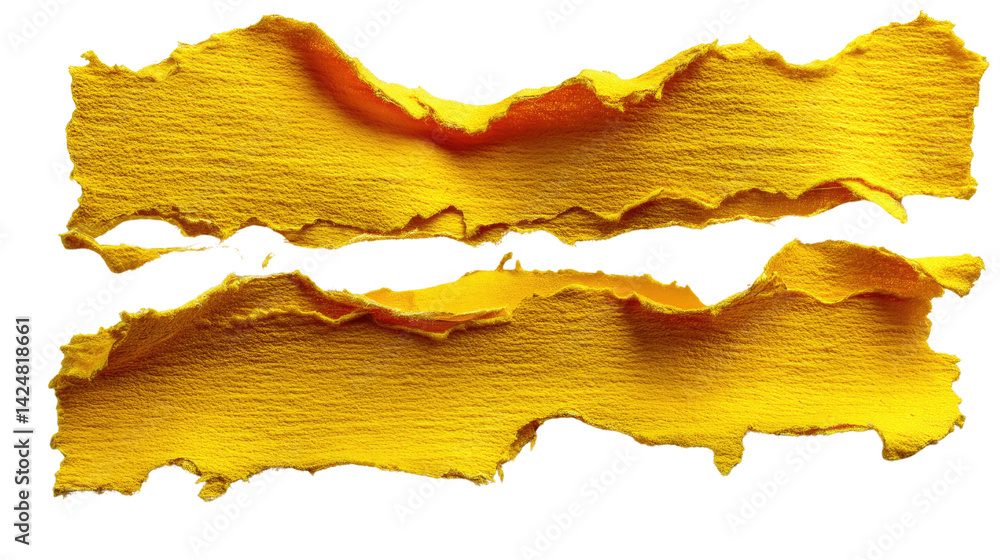 Aufkleber torn yellow paper: two strips of ripped yellow paper revealing a glimpse of texture and material com