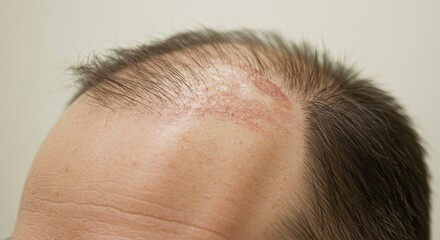 Closeup View Of A Person's Scalp Following Hair Restoration Showing Surgical Site And Regrowth