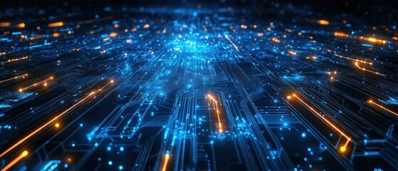Obraz premium Abstract Digital Network: Glowing Circuit Board, Futuristic Technology