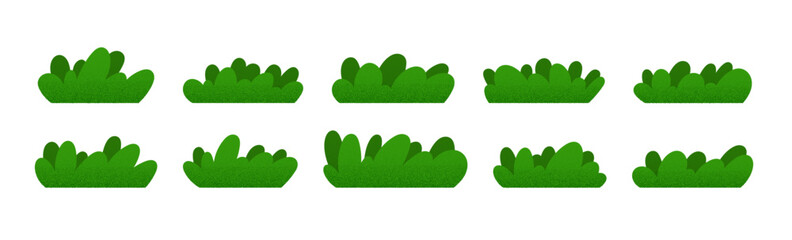 Bush tree shrub park landscape. Flat cartoon plants with green grass background. Flat vector illustration isolated on white background.