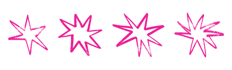 Grunge pink stars brush strokes and spray paint. texture, graffiti elements, and vintage ink border. Flat vector illustration isolated on white background.
