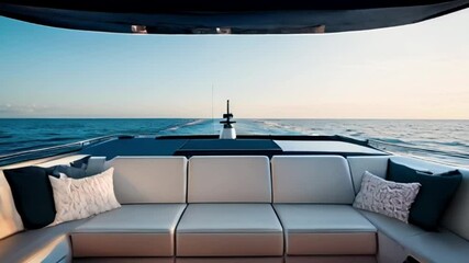 Luxurious modern yacht interior with white leather seating and ocean view from the ship created with generative ai - Powered by Adobe