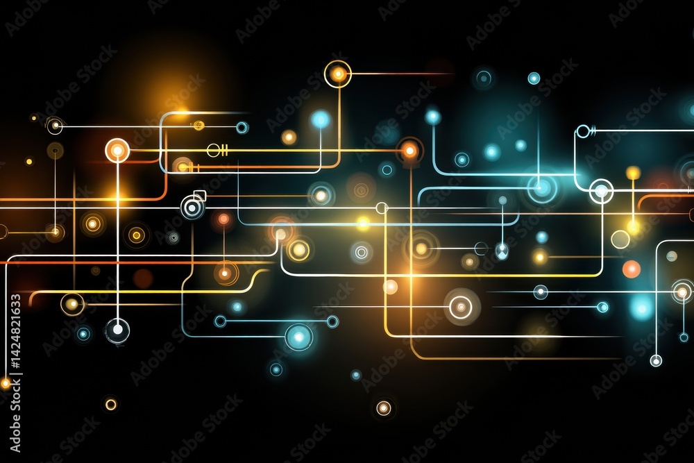Leinwandbilder illustration of a modern pipeline system with glowing outlines on a black background, emphasizing in