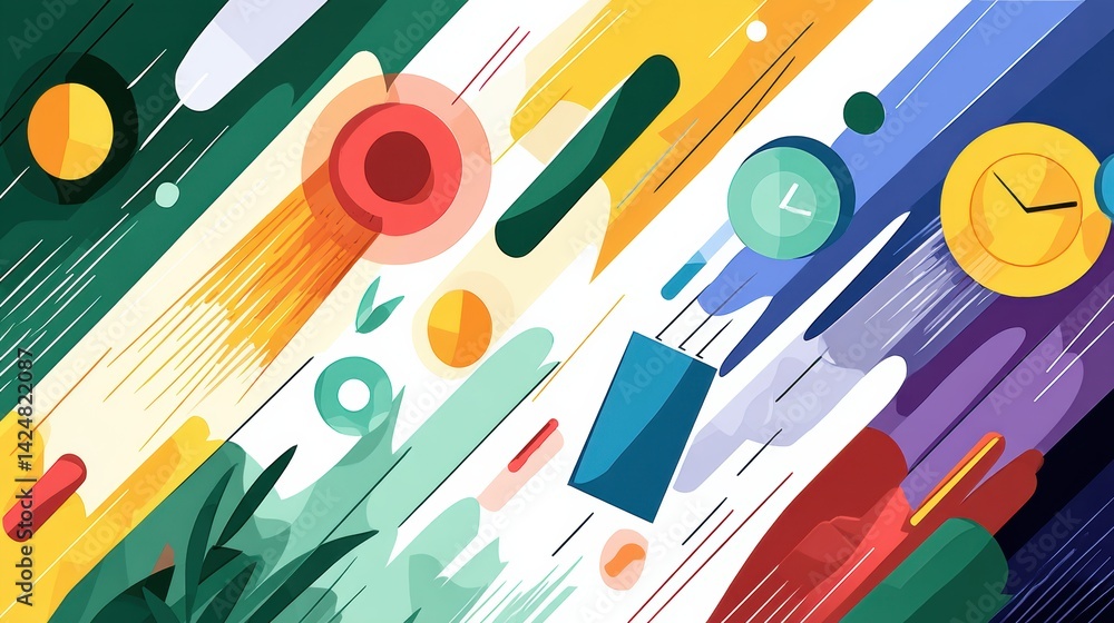 Fototapete dynamic race of digital icons and apps depicting playful visual speed and energy in a vibrant abstra