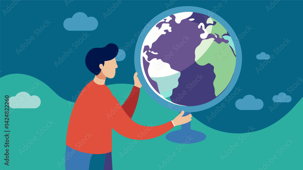 Aufkleber a sculpture of a person holding a mirror with an image of the earth reflected on its surface emphasi