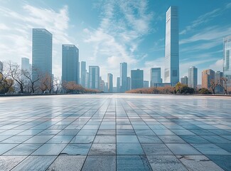 Modern Cityscape with Empty Plaza