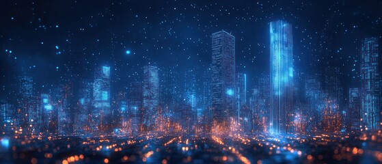 Fototapeta premium Futuristic Cityscape: Neon Lights and Digital Rain