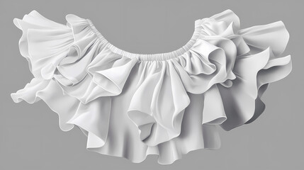 A white crop top with a large ruffle around the neckline. rippling. illustration. Rune-etched Peak. Illustration