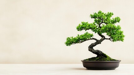 Elegant Bonsai Tree in a Stylish Pot on Neutral Background
