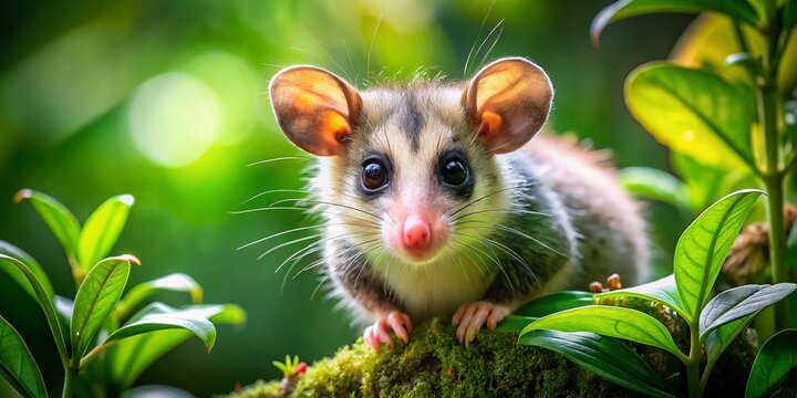 Adorable Peruvian Mouse Opossum in Lush Rainforest Habitat - Wildlife Stock Photo