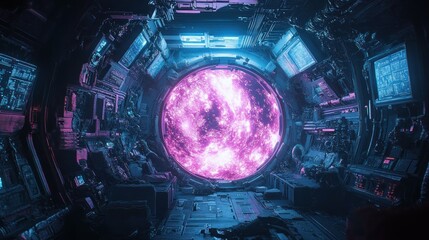 Obraz premium Neon Cosmos: Journey Through the Stellar Gateway