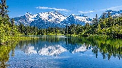 Serene Mountain Reflection in Calm Blue Lake Waters