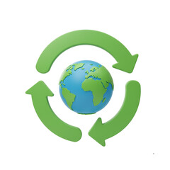 3D Green Recycle Arrows Earth Globe Ecological Process Sustainability Circularity Green Economy Environmental Care