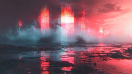 Neon Cityscape at Dusk: A Futuristic Digital Painting