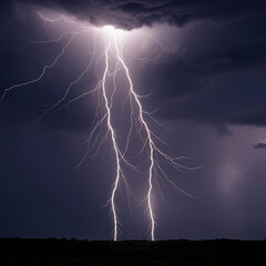 a remarkable natural phenomenon, lightning striking from the sky. The sky is dark and cloudy, creating a dramatic atmosphere