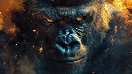 King Kong's Fiery Gaze: A Powerful Portrait of a Legendary Ape