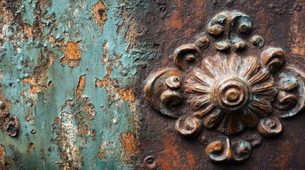 Ornate Metalwork with Peeling Paint and Rust