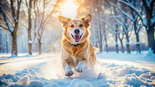 Adorable Russian Dog - Sobaka Playing in Snowy Park